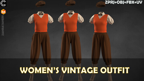 WOMEN'S VINTAGE OUTFIT(Clo3D Project + OBJ +FBX)