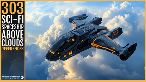 303 Sci-Fi Spaceship Above Clouds