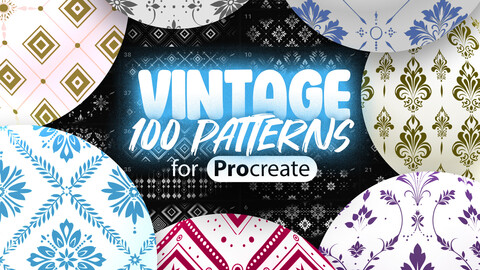 100 Procreate Vintage Pattern Brush | Geometric Pattern for Procreate | Procreate Floral Ornamental Pattern | Procreate Retro Pattern