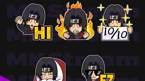 Twitch emotes itachi uchiha hi, comfy, perfect, rage & ez pack