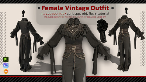 3D Vintage Gothic Women's Outfit+ Free tutorial+ OBJ+ FBX+ SPP+ ZPRJ