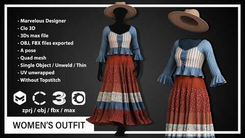 WOMEN'S OUTFIT (CLO3D, MD PROJECTS+OBJ+FBX)