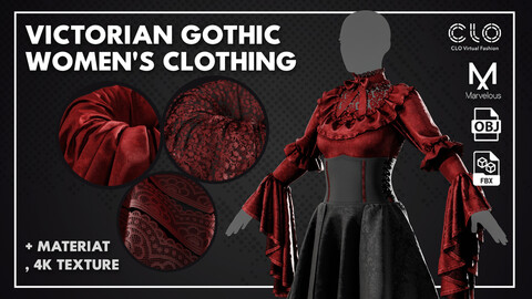 Victorian Gothic Women's Clothing + Material and 4K Texture