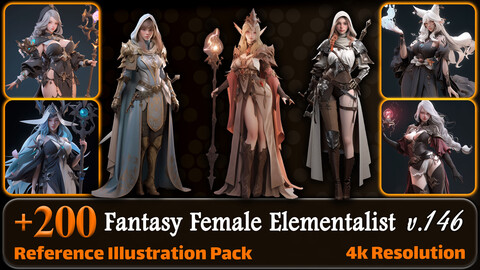 200 Fantasy Female Elementalist Reference Pack | 4K | v.146