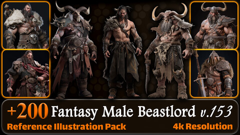 200 Fantasy Male Beastlord Reference Pack | 4K | v.153