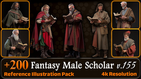 200 Fantasy Male Scholar Reference Pack | 4K | v.155