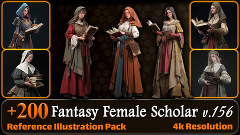 200 Fantasy Female Scholar Reference Pack | 4K | v.156