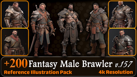 200 Fantasy Male Brawler Reference Pack | 4K | v.157