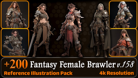 200 Fantasy Female Brawler Reference Pack | 4K | v.158