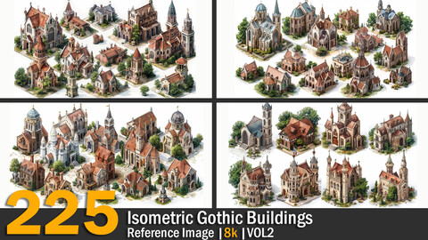 Isometric Gothic Buildings | Reference Images | 8K | VOL2