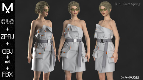 New Outfit Female Marvelous designer Clo3d OBJ mtl FBX ZPRJ+A-POSE