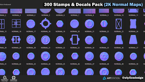 300 Substance Painter Stamp & Decals (2k normal maps)