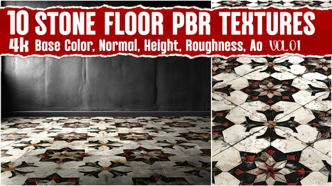 Stone Floor VOL.01|4K Seamless PNG PBR Textures