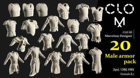 Male armor pack / Marvelous Designer/Clo3D project file + OBJ, FBX