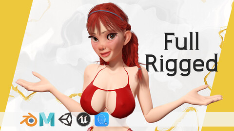 Cartoon girl with stylized red Stylized Semi-Realistic hair Low-poly 3D model