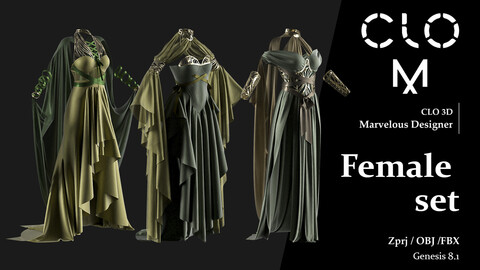 Female set / Marvelous Designer/Clo3D project file + OBJ, FBX