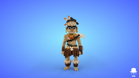 Voxel Tribal Warrior Character - 3D Lowpoly Game Asset