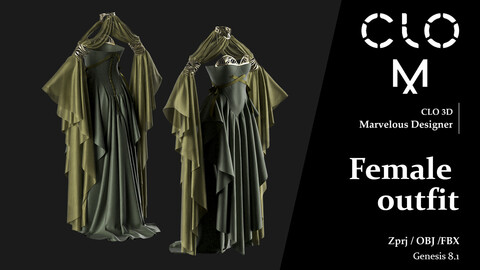 Female outfit / Marvelous Designer/Clo3D project file + OBJ, FBX