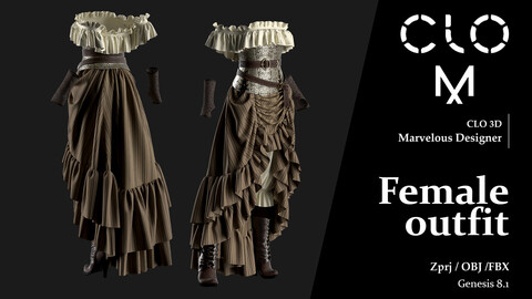 Female outfit / Marvelous Designer/Clo3D project file + OBJ, FBX