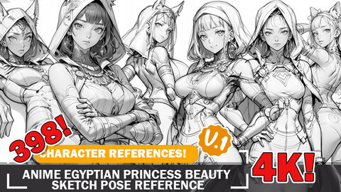 398 Anime Egyptian Princess Beauty Sketch Pose Reference Art Diverse Character and Outfit Guide Intricate Design Art V1 4K