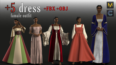 +5 Female outfit (+ZPRJ+OBJ+FBX) + texture