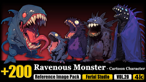 200 Ravenous Monster - Cartoon Character Reference Image Pack v.20 |4K|