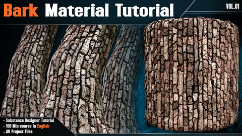 Bark Material (100 Min Substance Designer English Tutorial ) - Vol.01 + All Project Files