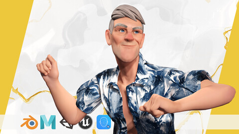 Stylized Tourist Character with Hawaiian Shirt Relaxed Cartoon Low-poly 3D model