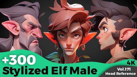 +300 Stylized Elf Male Head Sculpt Reference(4k)