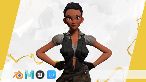 Explorer Adventurous Black Woman with Gear stylized figure Low-poly 3D model