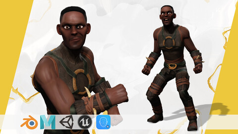 Tribal Warrior Stylized Toon Fighter  Low-poly 3D model