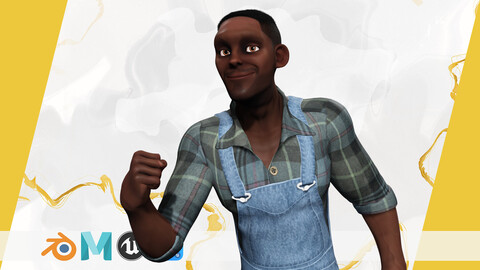 Farmer Cartoon Character in Overalls Artistic Realism Low-poly 3D model