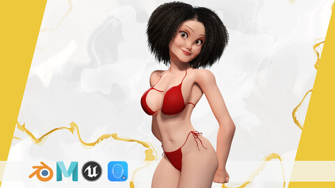 Beautiful Girl With Short Curly Hair 3D character creation Low-poly 3D model