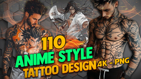 110 Anime Style - Tattoo Design (PNG Files)-4K- High Quality