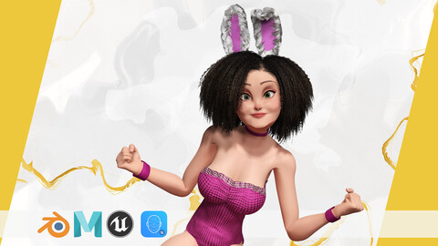 Stylized Curly-Haired in Bunny Outfit Girl stylized figure Low-poly 3D model