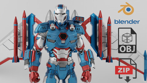 War Machine Iron Patriot Avengers Lowpoly RIgged