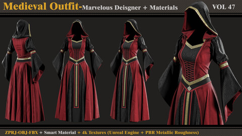 Medieval Outfit- MD/Clo3d + Smart Material + 4K Textures + OBJ + FBX (vol 47)