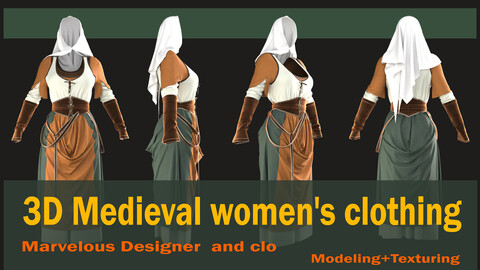 Medieval women's clothing (Project file: *zprj *OBJ *FBX) + texture