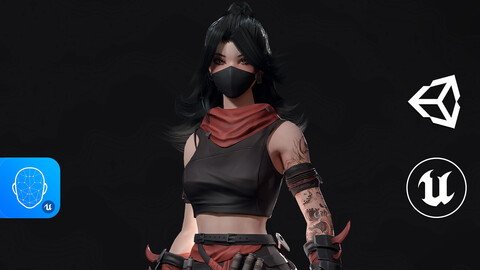 Cyberpunk Ninja Girl Vex - Game Ready