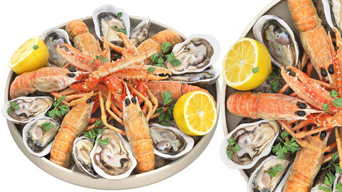 seafood plate of langoustines and oysters