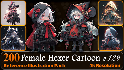 200 Female Hexer Cartoon (Full Body) Reference Pack | 4K | v.129