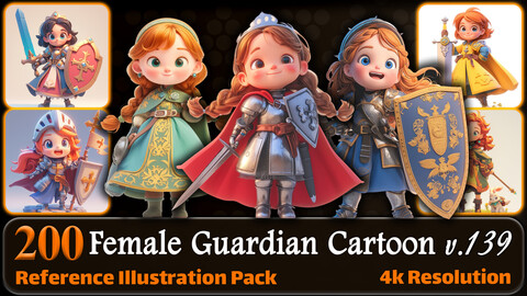 200 Female Guardian Cartoon (Full Body) Reference Pack | 4K | v.139