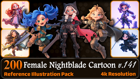 200 Female Nightblade Cartoon (Full Body) Reference Pack | 4K | v.141