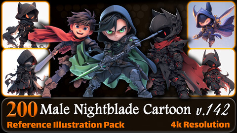 200 Male Nightblade Cartoon (Full Body) Reference Pack | 4K | v.142