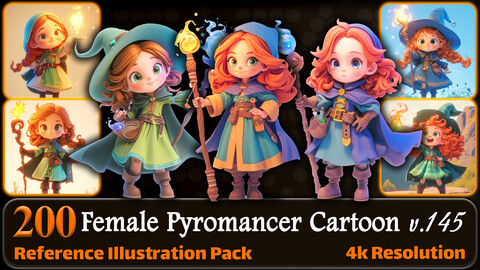 200 Female Pyromancer Cartoon (Full Body) Reference Pack | 4K | v.145