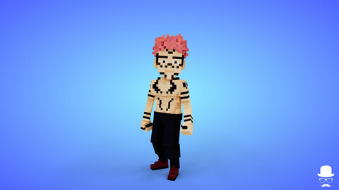 Voxel Sukuna Character - 3D Anime Game Asset