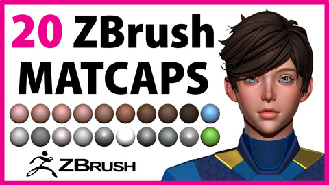 20 Zbrush Matcaps ( Materials ) Skin-Eyes-Hair-Metal-Cloth-General-Clay-Leather-Latex