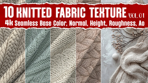 Knitted Fabric VOL.01 |4K Seamless PNG PBR Textures