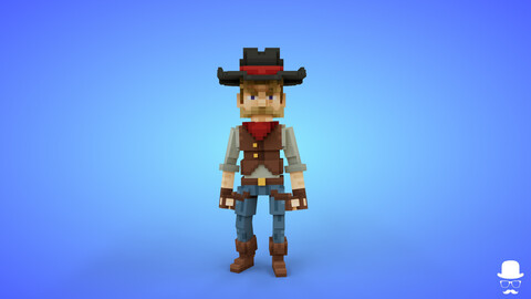 Gunslinger Voxel Character - 3D Lowpoly Game Asset