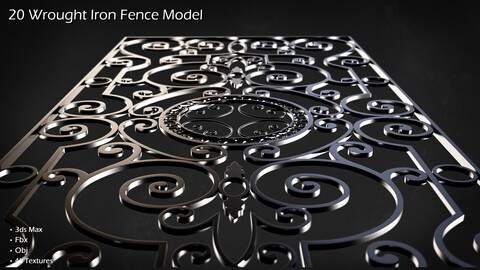 20 Wrought Iron Fence Model / 3ds Max + Obj + Fbx